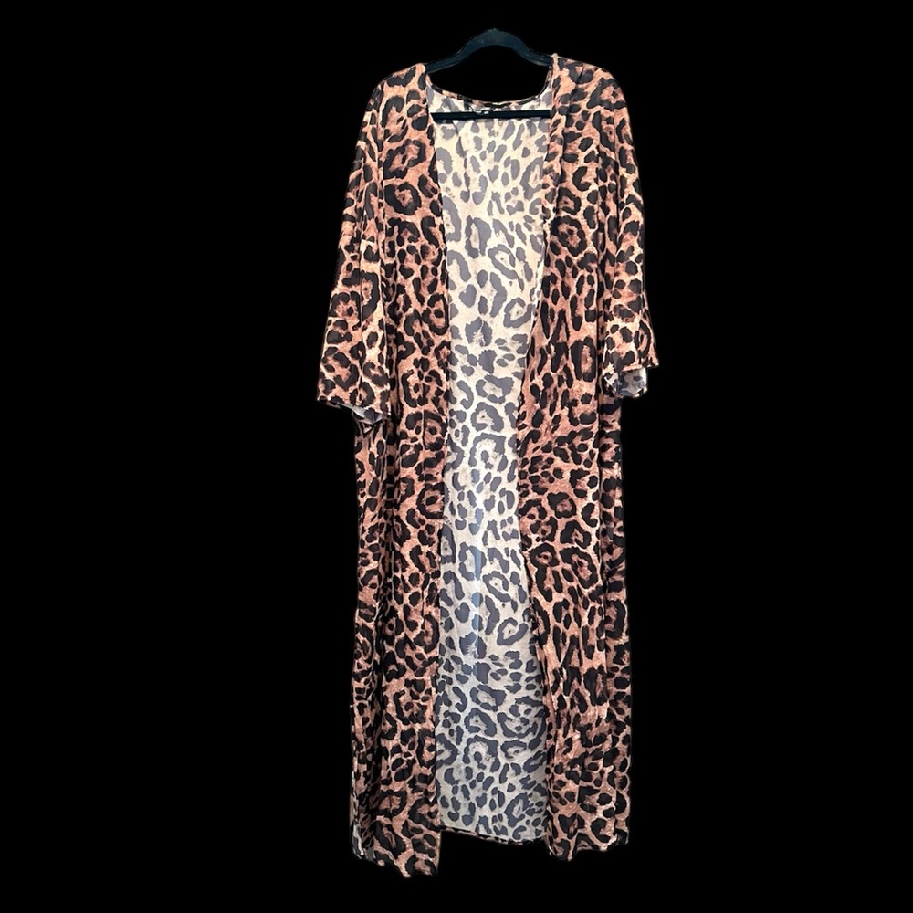 Leopard Print Kimono Split Side Open Front 4xl Fi… - image 3